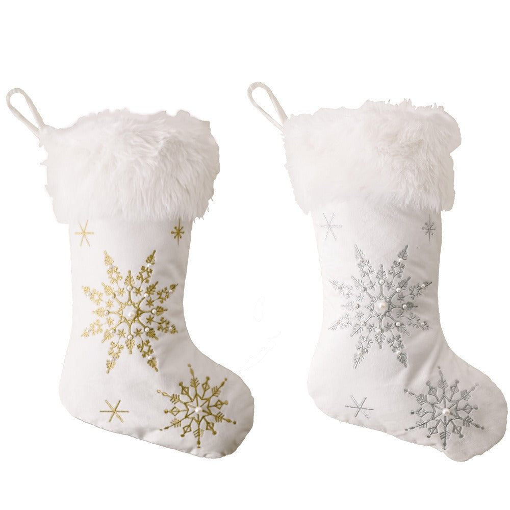 Christmas Decorative Supplies Plush Pearl Snowflake Christmas Socks Creative New Plush Christmas Socks Gift Socks