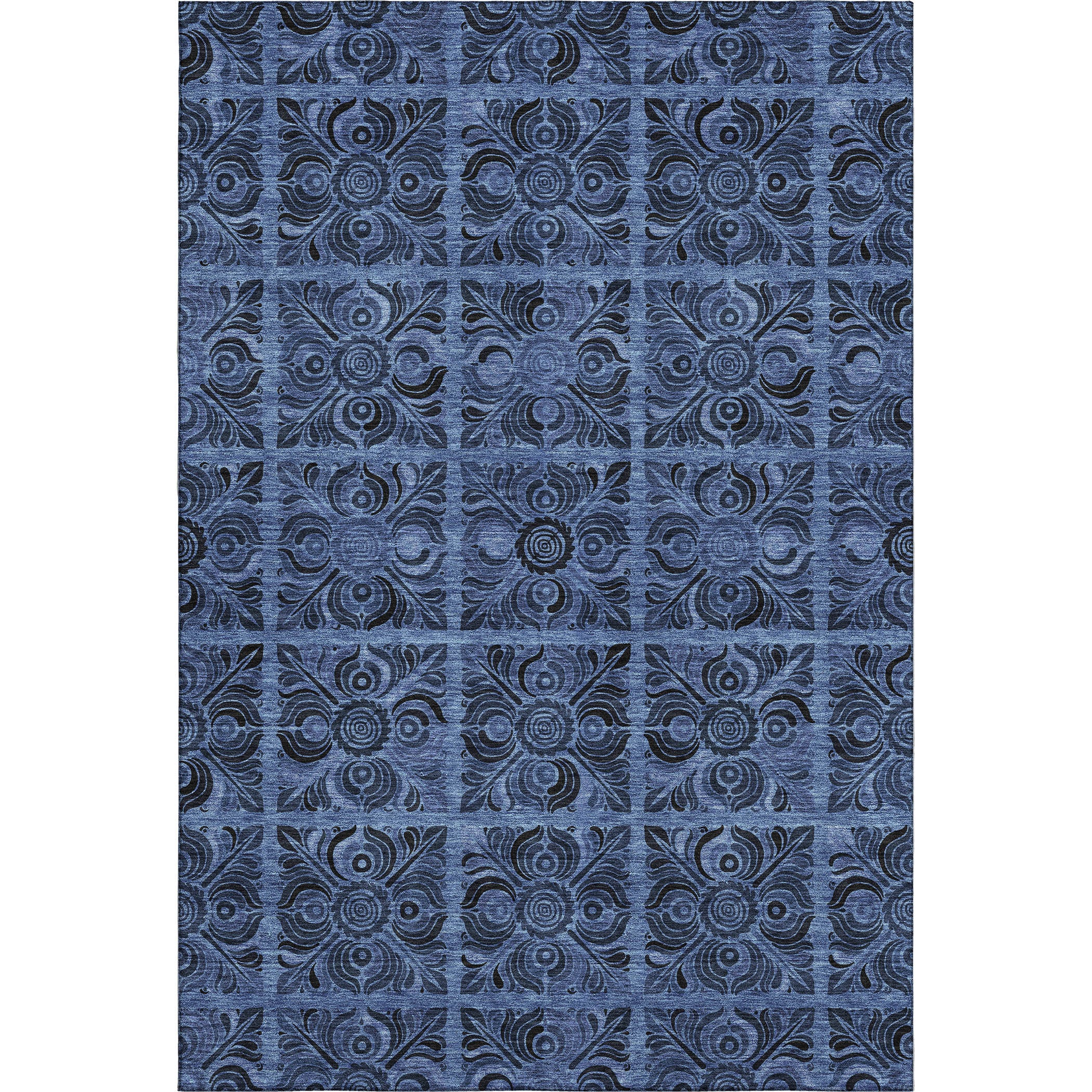 10' X 14' Denim Blue And Charcoal Medallion Washable Area Rug With UV Protection