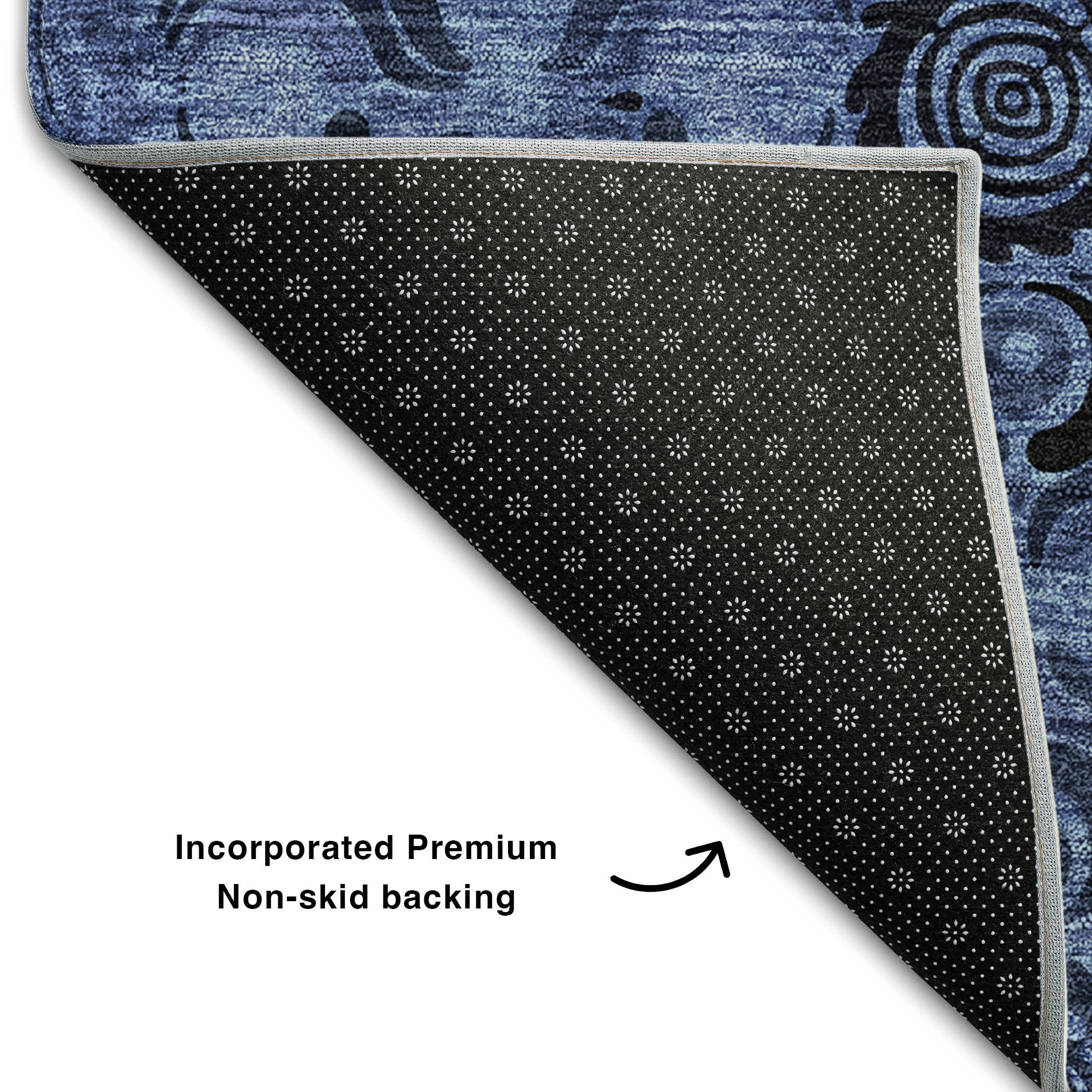 10' X 14' Denim Blue And Charcoal Medallion Washable Area Rug With UV Protection