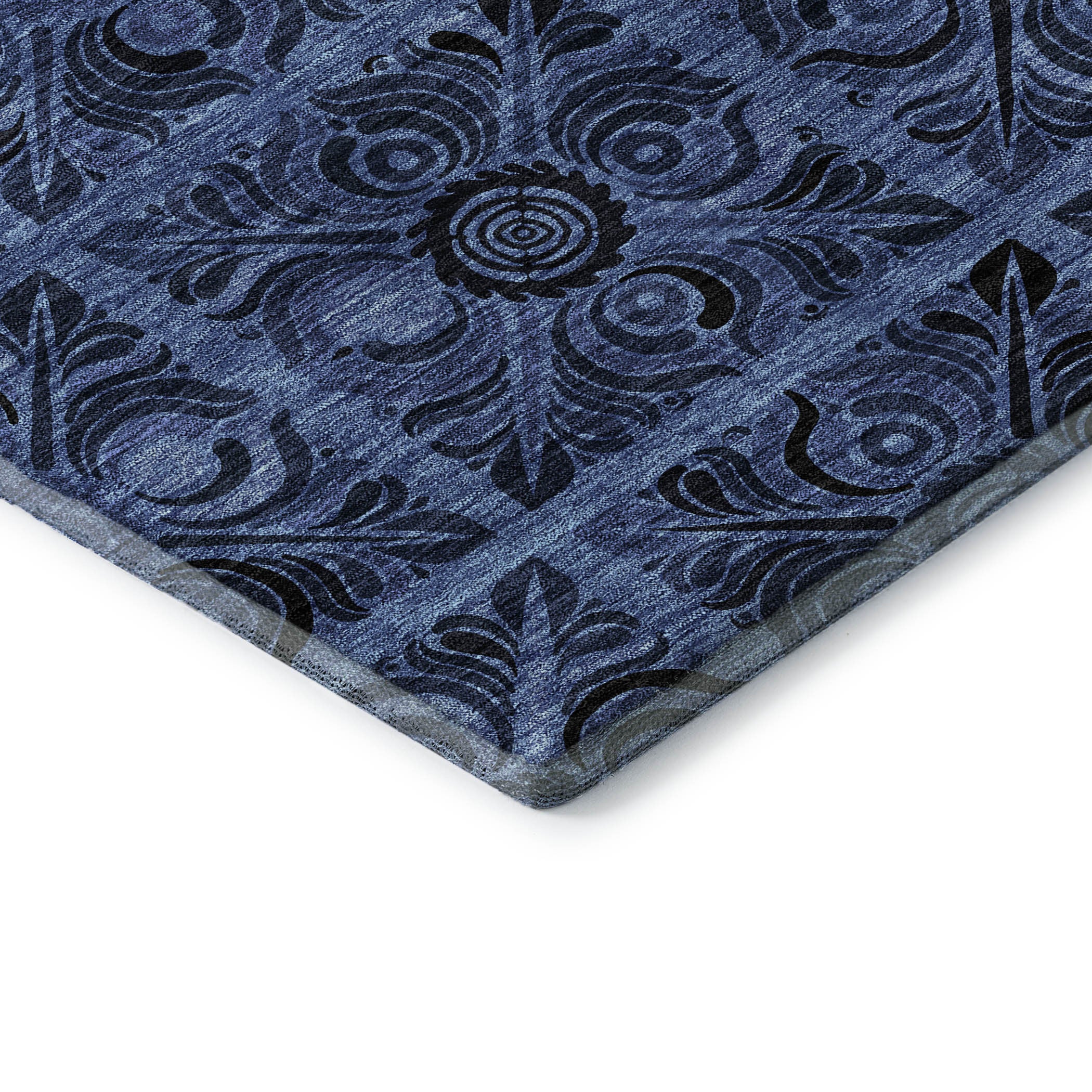 10' X 14' Denim Blue And Charcoal Medallion Washable Area Rug With UV Protection