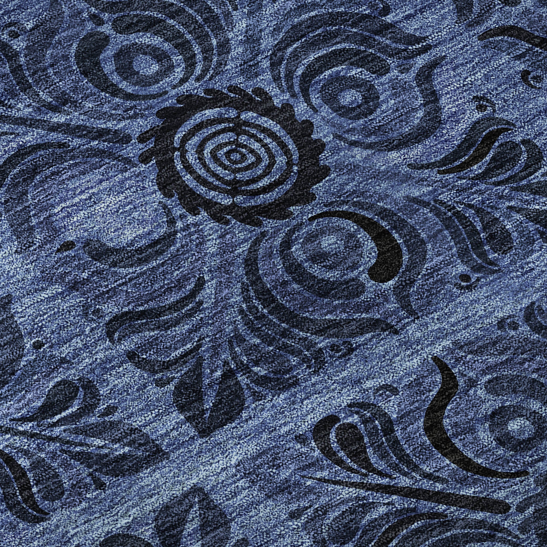 10' X 14' Denim Blue And Charcoal Medallion Washable Area Rug With UV Protection