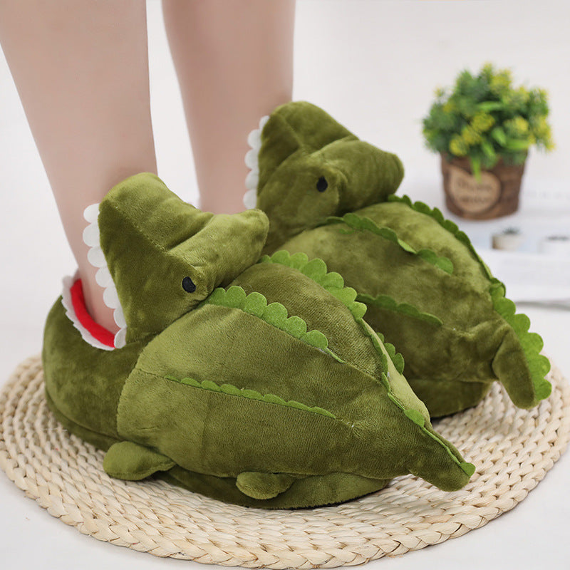 New Crocodile Plush Cotton Slippers Indoor Home Shark Slippers Creative Funny Big Cotton Shoes