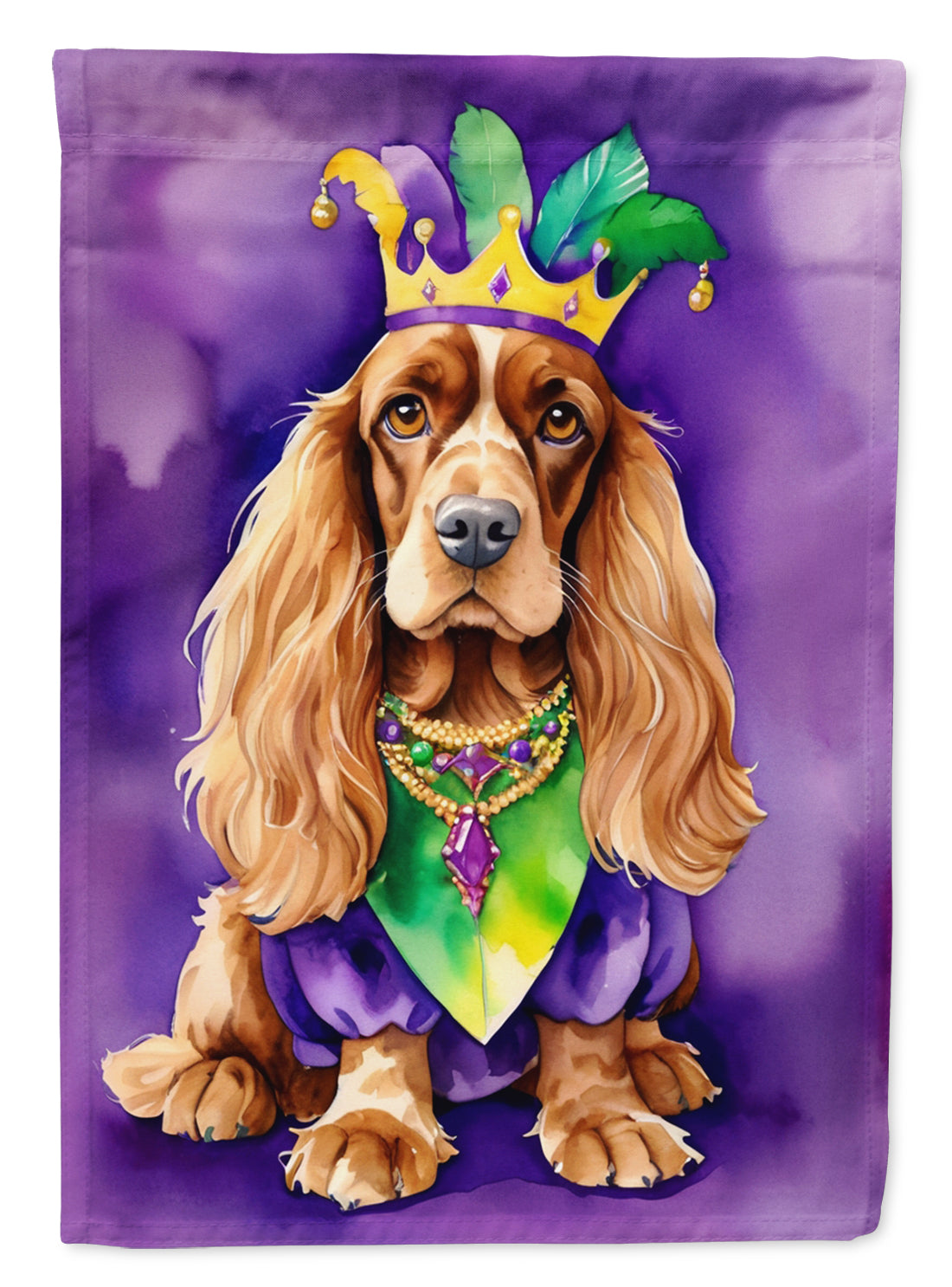 English Cocker Spaniel King of Mardi Gras Garden Flag