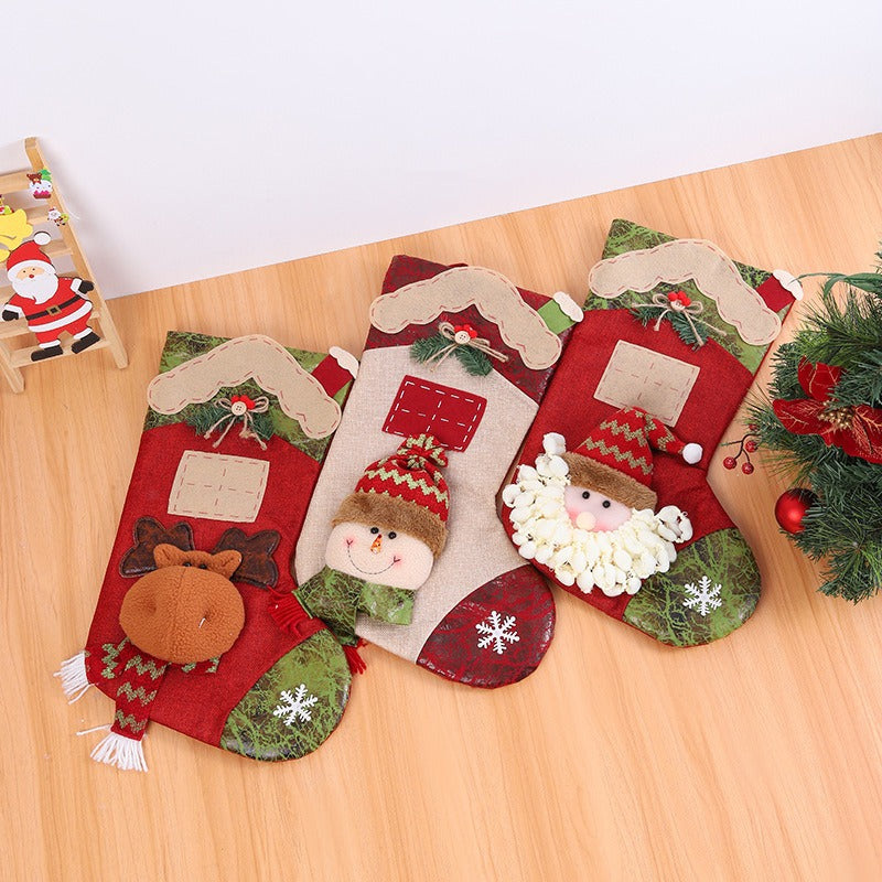 New Large Christmas Socks Candy Bag Pendant House Socks Christmas Decorations Christmas Socks Gift Bag