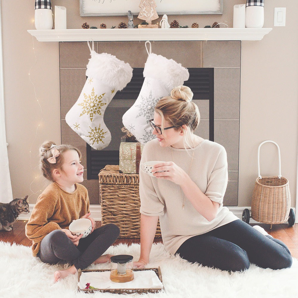 Christmas Decorative Supplies Plush Pearl Snowflake Christmas Socks Creative New Plush Christmas Socks Gift Socks