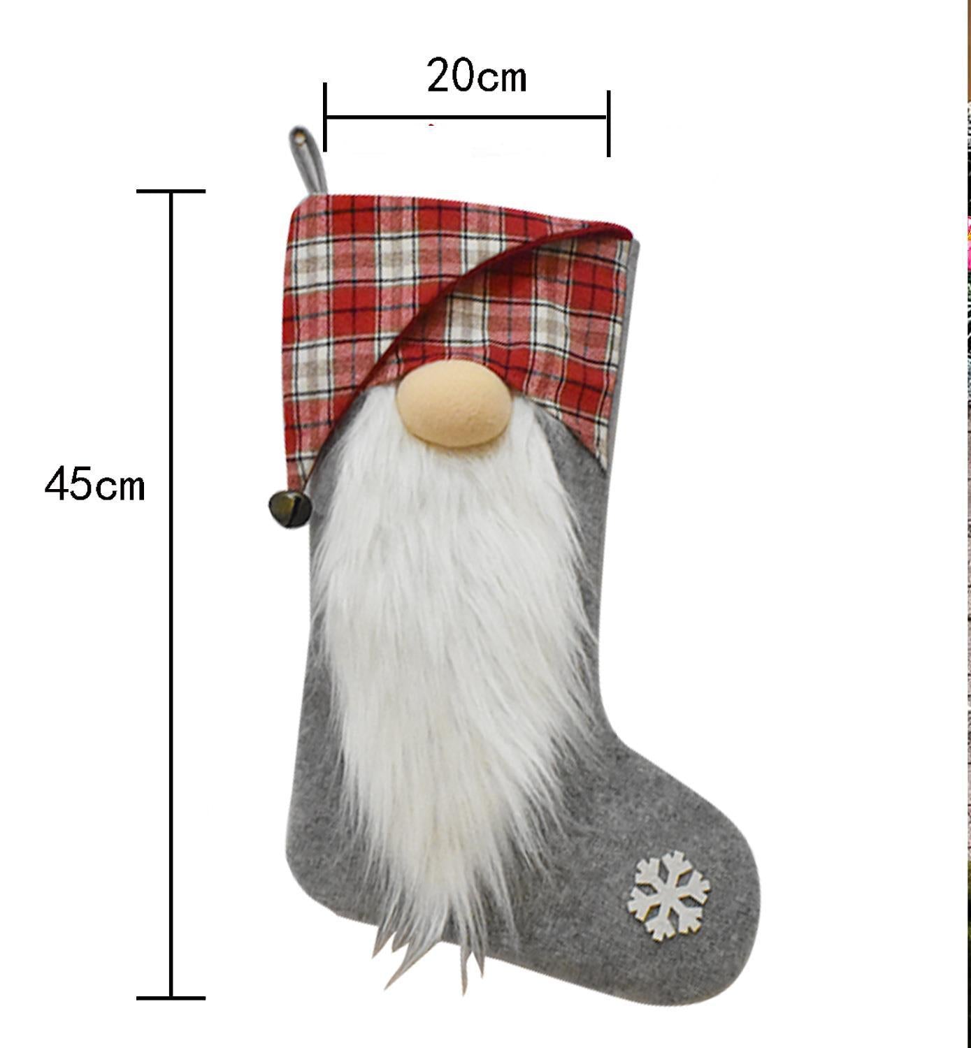 New Christmas Decorations Checkered Cloth Red Grey Faceless Doll Christmas Socks Christmas Children's Gift Socks