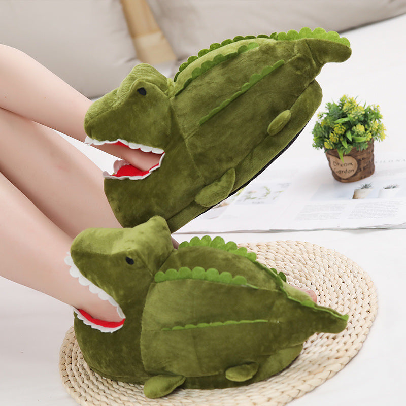 New Crocodile Plush Cotton Slippers Indoor Home Shark Slippers Creative Funny Big Cotton Shoes